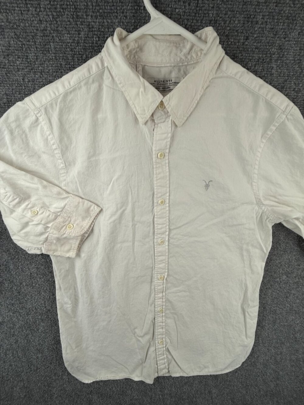 Allsaints Men Short Sleeve Redondo Button Up Shirt White Pink Hue Cotton Woven